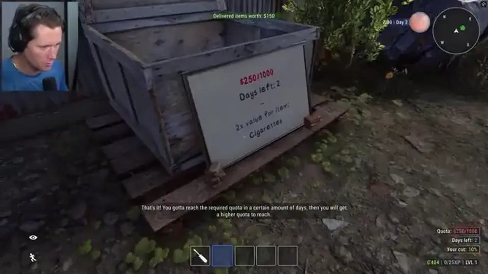 Crime Simulator truck quota HUD with the three-day bill and pay control